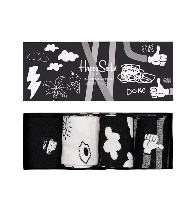 Набор носков Happy Socks Black And White Socks Gift Set 4-Pack