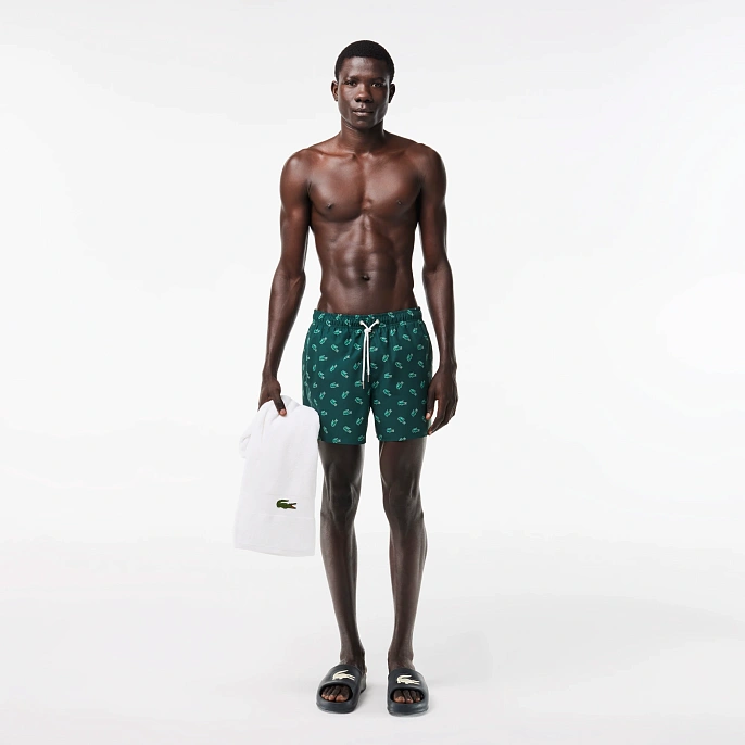 Шорты Lacoste Crocodile Print Swim Trunks Green/White