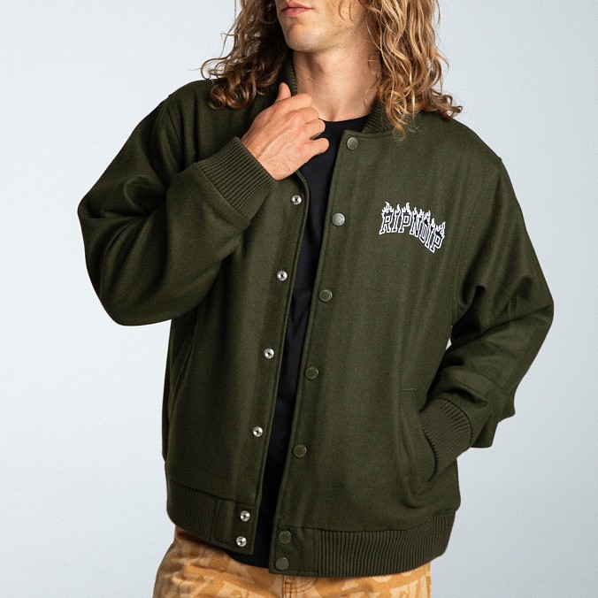 Бомбер RIPNDIP Inferno Varsity Jacket Light Forest