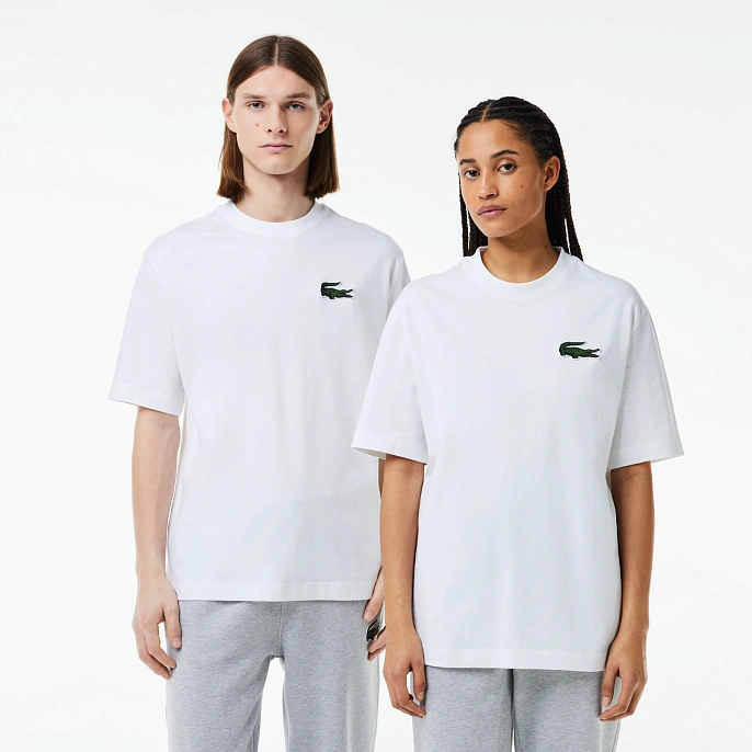 Футболка Lacoste Loose Fit Large Crocodile Organic Heavy Cotton T-shirt White