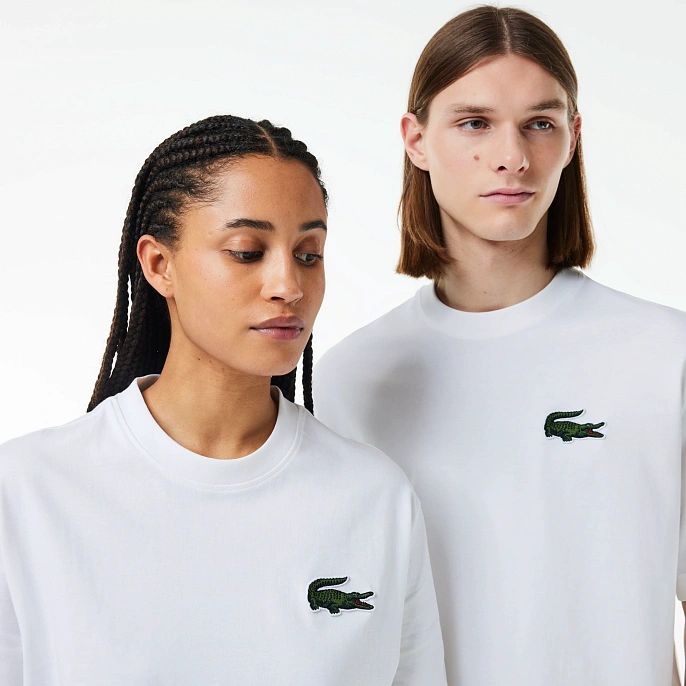 Футболка Lacoste Loose Fit Large Crocodile Organic Heavy Cotton T-shirt White