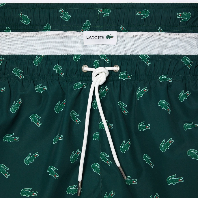 Шорты Lacoste Crocodile Print Swim Trunks Green/White