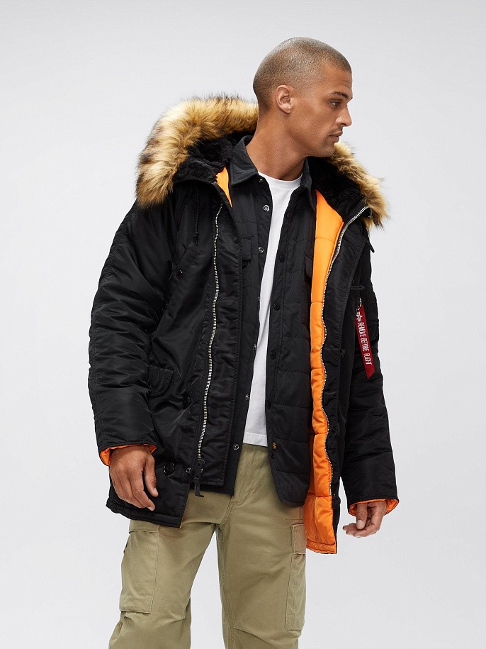 Мужская куртка парка Alpha Industries Slim Fit N-3B Parka Black / Orange